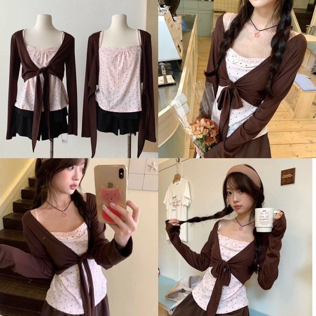 Somedays | Sugar Set เซ็ท2ชิ้น สายเดี่ยว+เสื้อคลุม คู่สีน้ำตาล+ชมพูที่ถูกต้อง