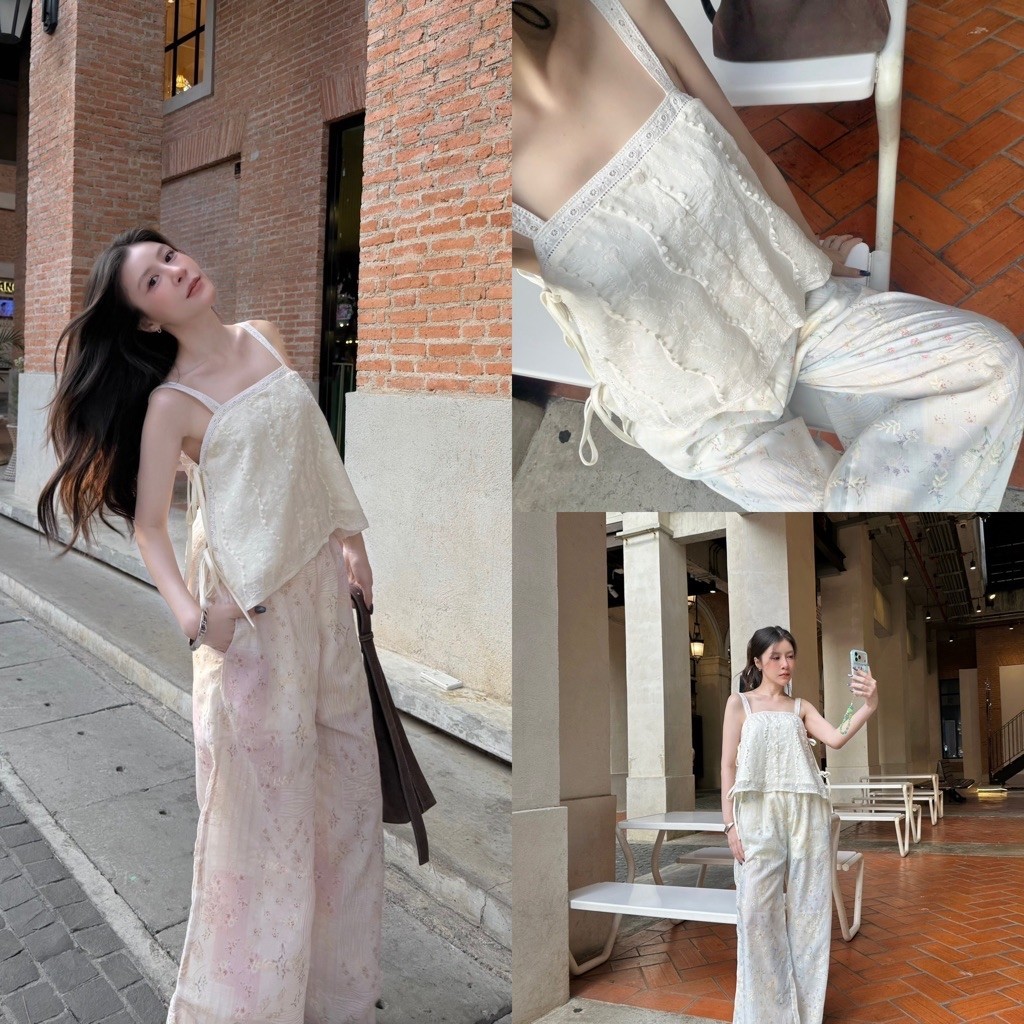[ lot 17 : in stock now ] 𝐏𝐡𝐨𝐞𝐛𝐞 𝐩𝐚𝐧𝐭𝐬 กางเกงขายาวสม็อคทรงใหญ่ ขายาวปลายขาบานทรงกว้างมีซับในมีกระเป๋าสองข้าง