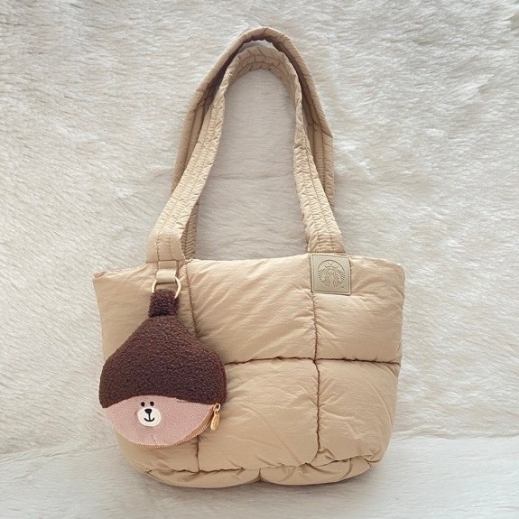Starbucks Puffy Tote Bag พร้อมพวงกุญแจ