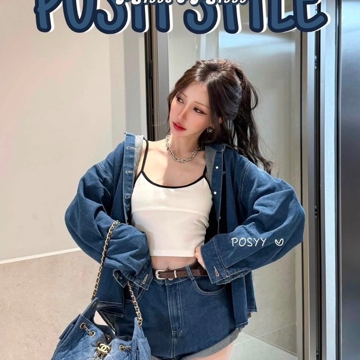 💙Set เสื้อเชิ้ต +ขาสั้น +เข็มขัดpossy