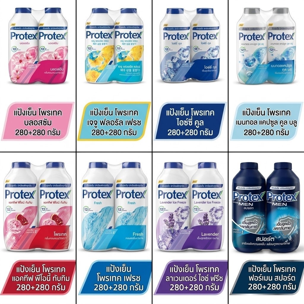 (แพคคู่!!สุดประหยัด) แป้งเย็นโพรเทคส์ Protex 280 กรัม+280กรัม มีสูตรให้เลือกนะคะ