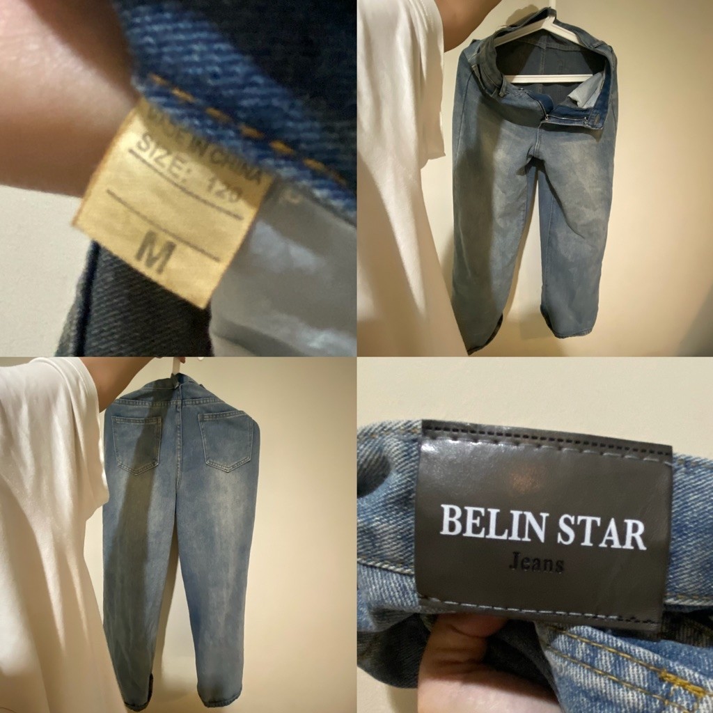 กางเกงยีนส์ขายาวสีฟ้าอ่อน BELIN STAR Jeans ทรงขาตรง สไตล์เกาหลี มือสอง