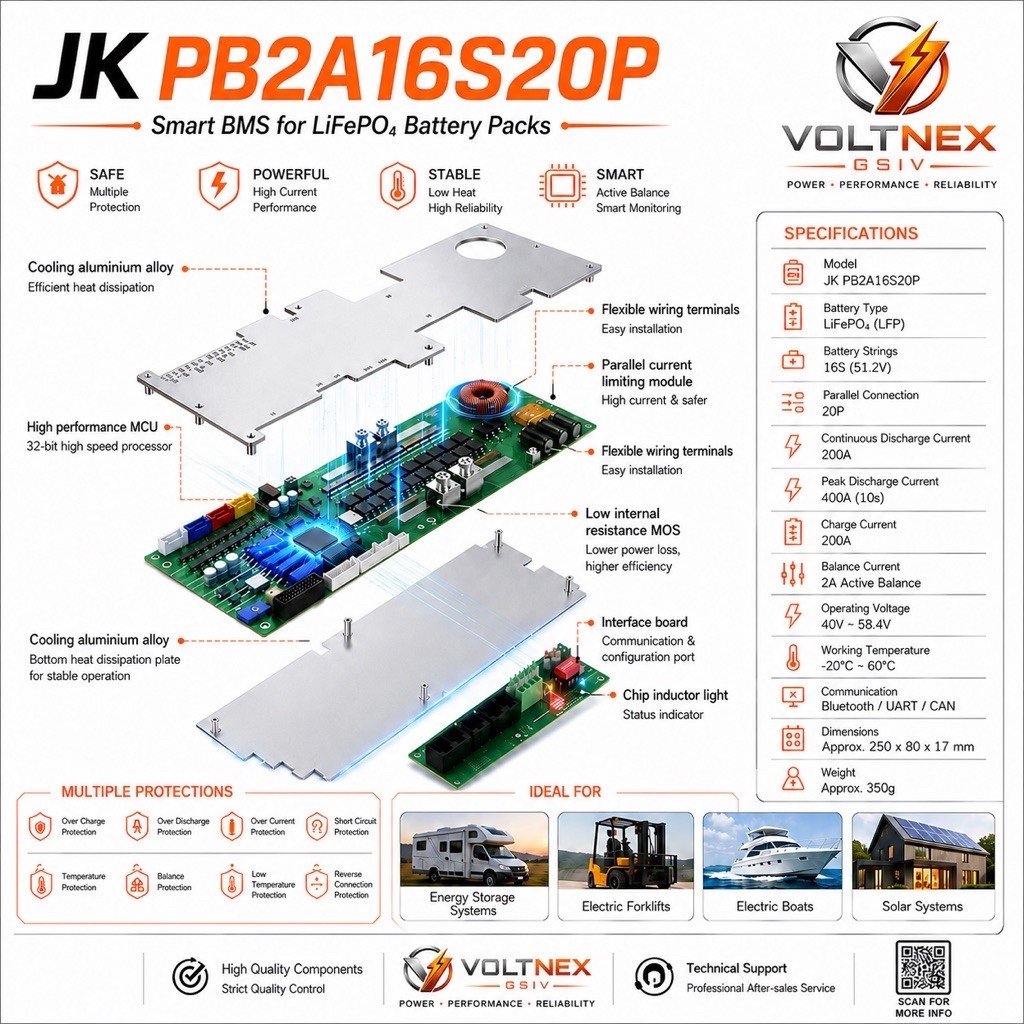 JK BMS PB2A16S20P 200A Active Balance 2A 8S-16S พร้อมบอร์ด Interface