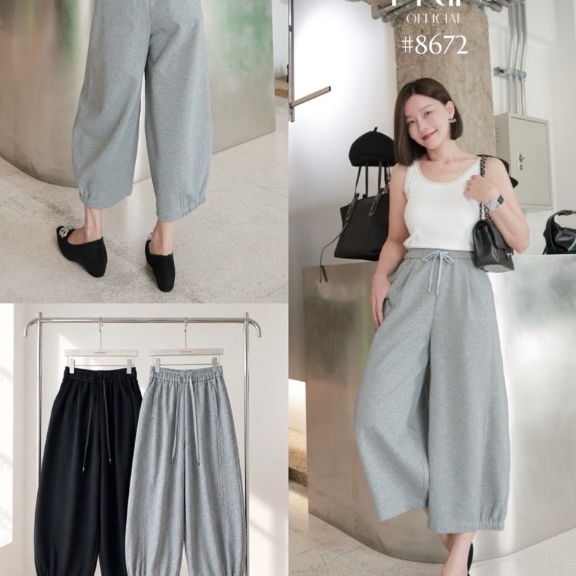 Chaline&prip 8672 กางเกงผ้ายืดพรีเมียม ทรงขากว้าง