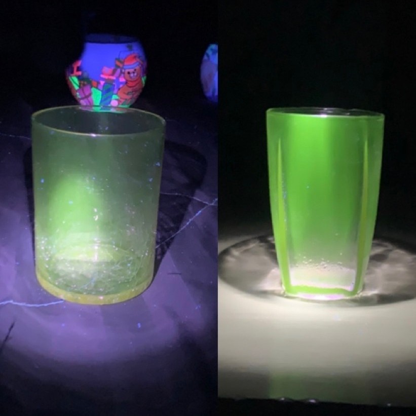 แก้วสีม่วงเปลือกมังคุด แก้วแมงกานีส(Manganese Glass ) แก้วเรืองแสง ภายใต้แสง UV Blacklight