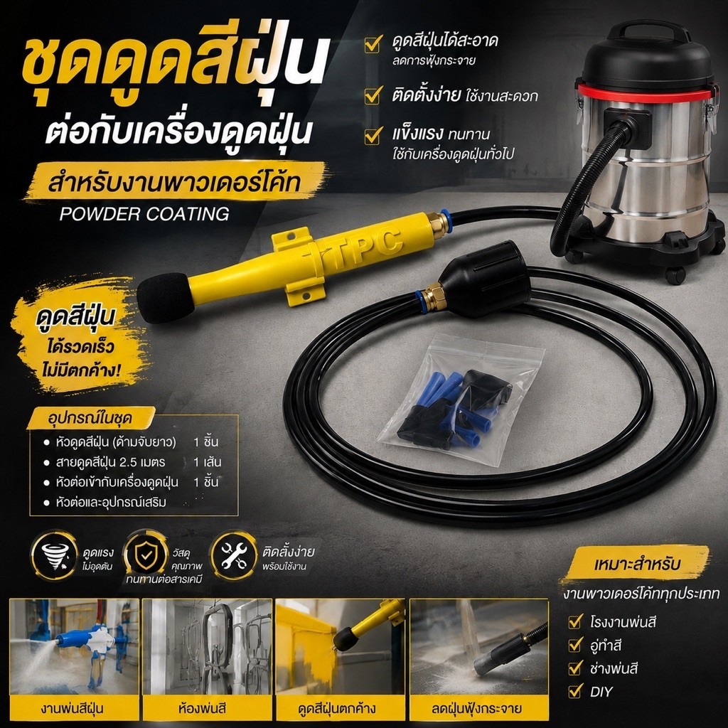 ชุดดูดสีฝุ่นต่อเครื่องดูดฝุ่นสำหรับงานพาวเดอร์โค้ท