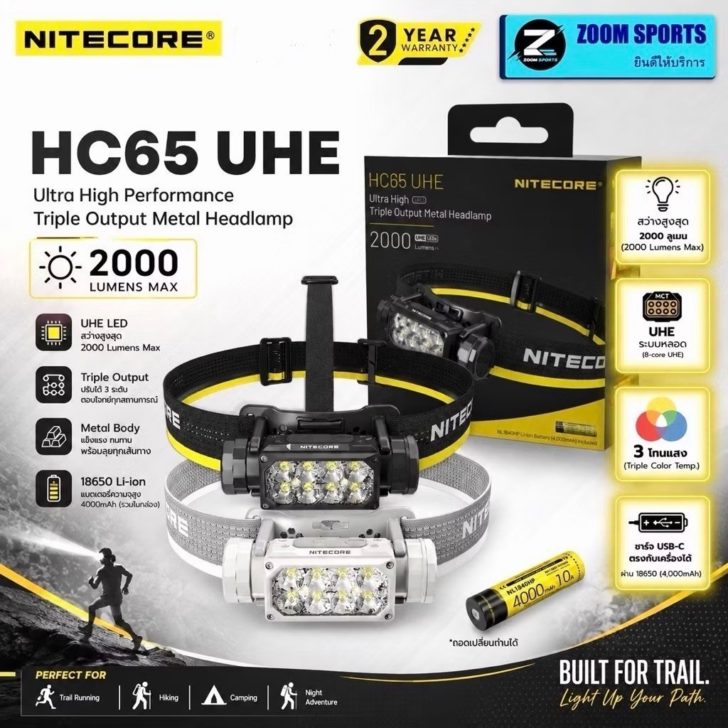 ไฟฉายคาดหัว NITECORE HC65 UHE ความสว่าง 2000 Lumens