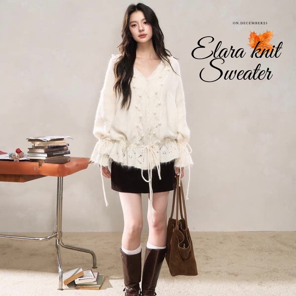 on.december25 เสื้อไหมพรม Elara knit โทนสีครีม