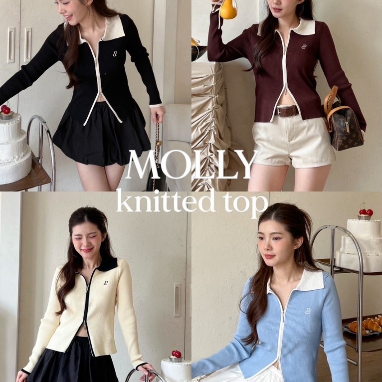 SHOP.POPO-Molly knitted top เสื้อแขนยาวผ้า knitted two way zip