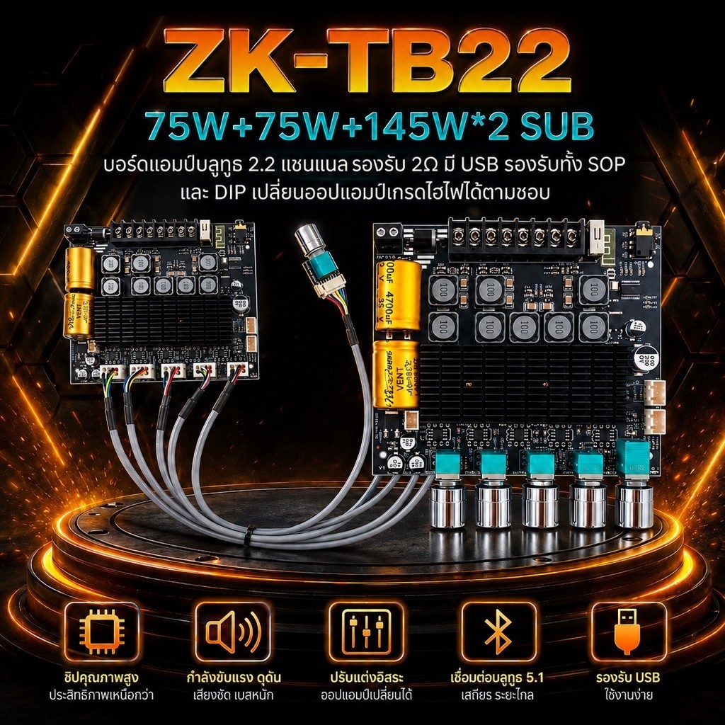 ใหม่ ZK-TB22 แอมป์จิ๋ว 2.2CH กลาง75w*2CH ซับวูฟเฟอร์ 145w*2CH Wuzhi Audio แท้