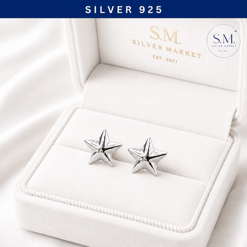 ต่างหูเงินแท้ (ราคาต่อคู่) silver925 ไม่แพ้ ไม่คัน ใส่อาบน้ำได้ ดาวเงิน เงินแท้ทั้งตัวเรือน ไม่ใช่งานชุบ