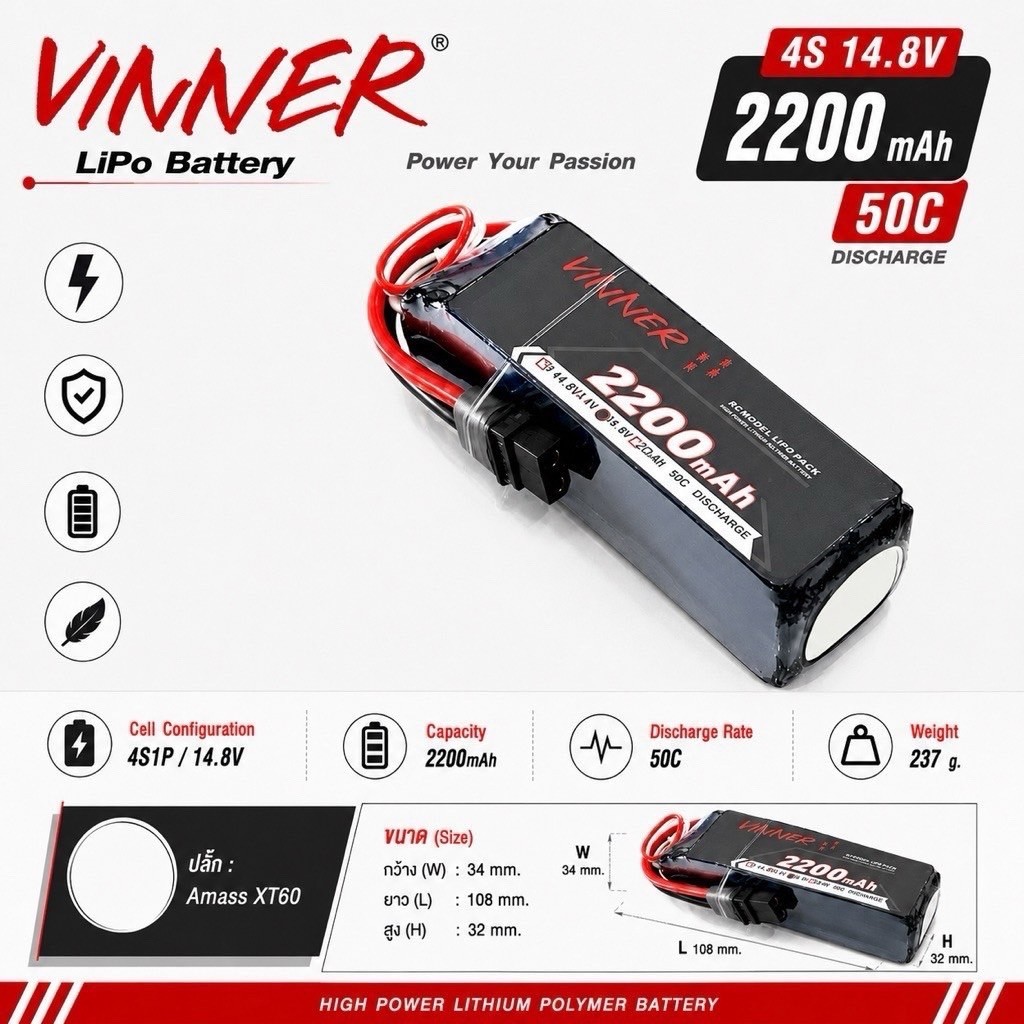 VINNER Lipo 4s 14.8V 2200mAh 50c