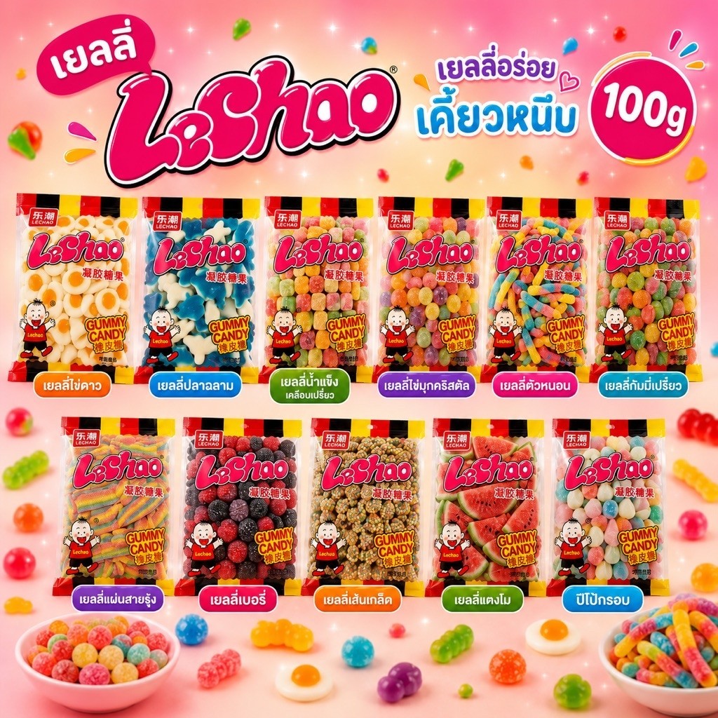 เยลลี่ Lechao เยลลี่อร่อยเคี้ยวหนึบ 100g หลากหลายรสชาติ
