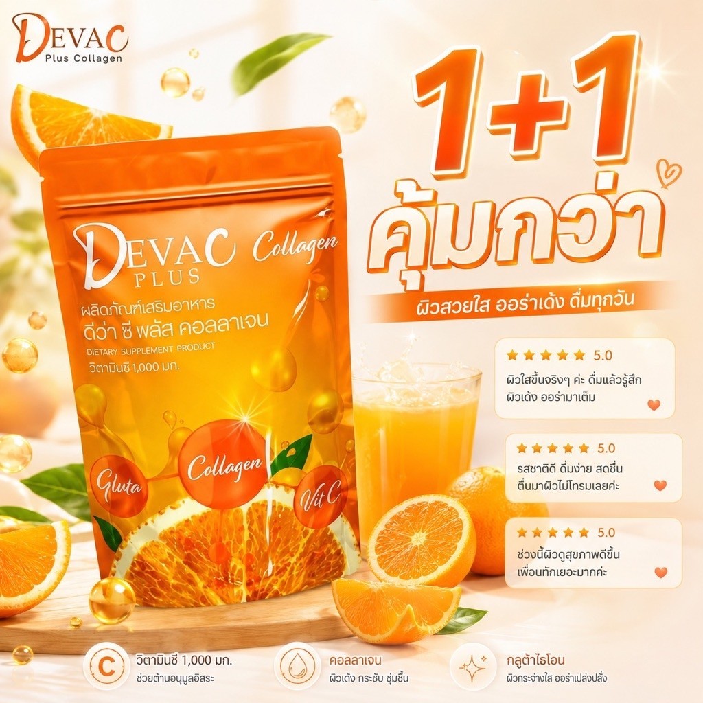 ดีว่า ซี พลัส คอลลาเจน วิตามินซี 1000 มก. Deva C Collagen