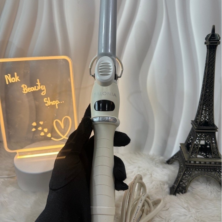 เครื่องม้วนผม SALONIA Ceramic Curl Hair Iron 25mm (สีขาว) มือสอง สภาพดี ด้านจับมีเหนียวๆเล็กน้อย