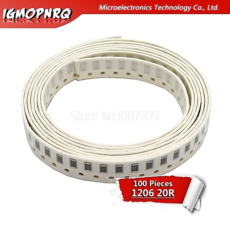 ชิปตัวต้านทาน 1206 SMD 5% 20 โอห์ม 0.25W 1/4W 20R 100 ชิ้น