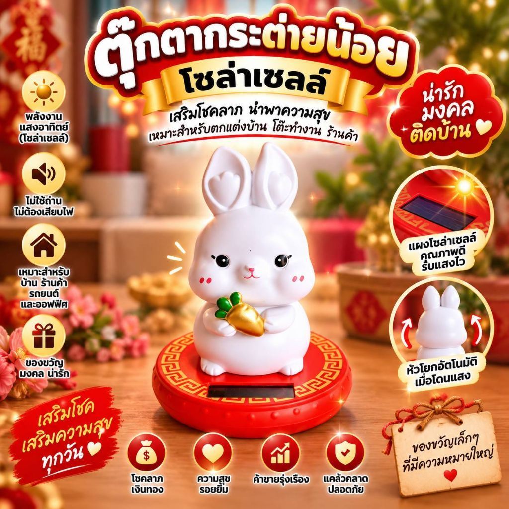 ตุ๊กตากระต่าย (โซล่าเซลล์) น่ารัก ขยับหัวได้