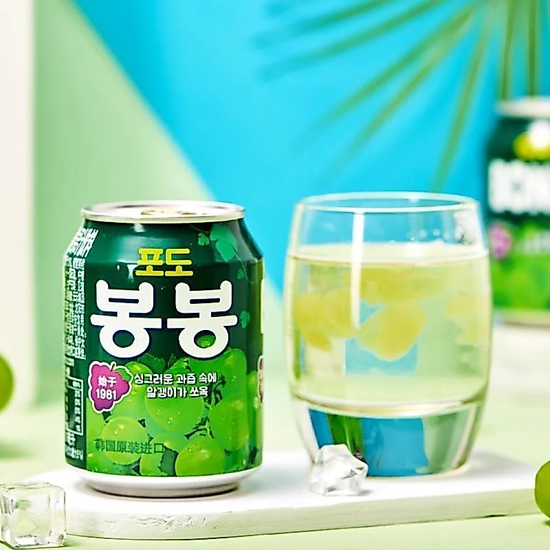 น้ำองุ่นขาวพร้อมดื่ม มีเนื้อองุ่นด้านใน บองบอง bongbong 238ml haitai grape juice포도봉봉