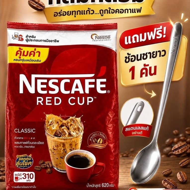 เนสกาแฟเรดคัพ 620ก แถมช้อนชายาว 1คัน Nescafe Red cup 1 ถุง **อายุยาว**