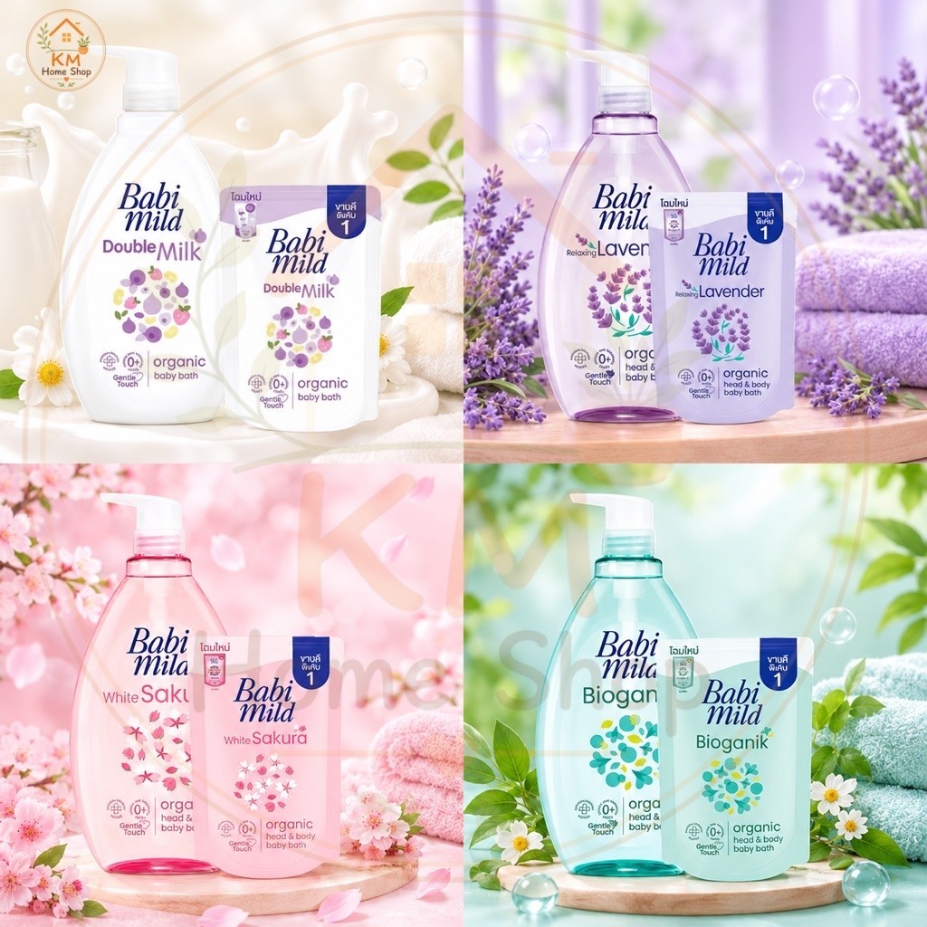(แพคคู่ ขวด+ถุง) Babi mild ผลิตภัณฑ์เบบี้มาย อาบ+สระ ชุดคู่พิเศษ: ขวดปั๊ม 800 มล. + ถุงเติม 350 มล.