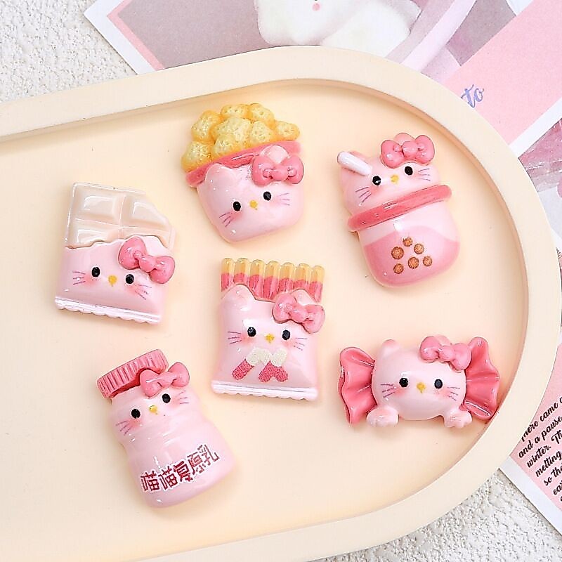[100 ชิ้นพร้อมสต็อก] น่ารักขนมขบเคี้ยวแมวเรซิ่นอุปกรณ์เสริม ทําเอง เครื่องประดับการ์ตูนกิ๊บโทรศัพท์กรณีหลุมรองเท้าหัวเข็มขัดตกแต่งอุปก