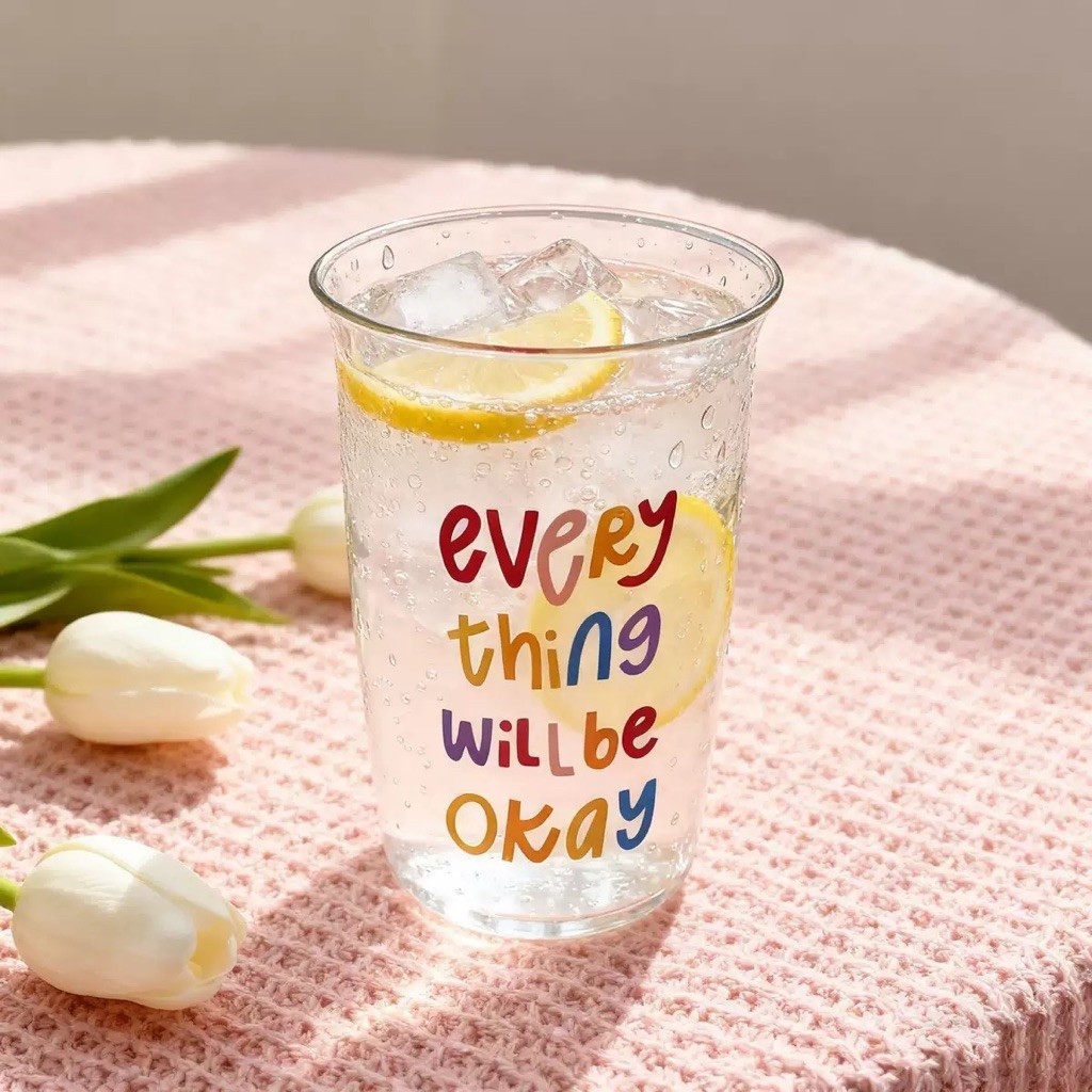 พร้อมส่ง แก้วน่ารัก everything will be okay ทรงสูง ใส่มัทฉะ นม กาแฟ เนื้อแก้วหนา คุณภาพดี