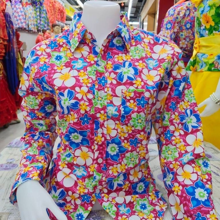 เสื้อเชิ้ตลายดอกแขนยาวผู้หญิง เสื้อเชิ้ตย้อนยุคลายดอก เสื้อเชิ้ตแขนยาว เสื้อแหยม