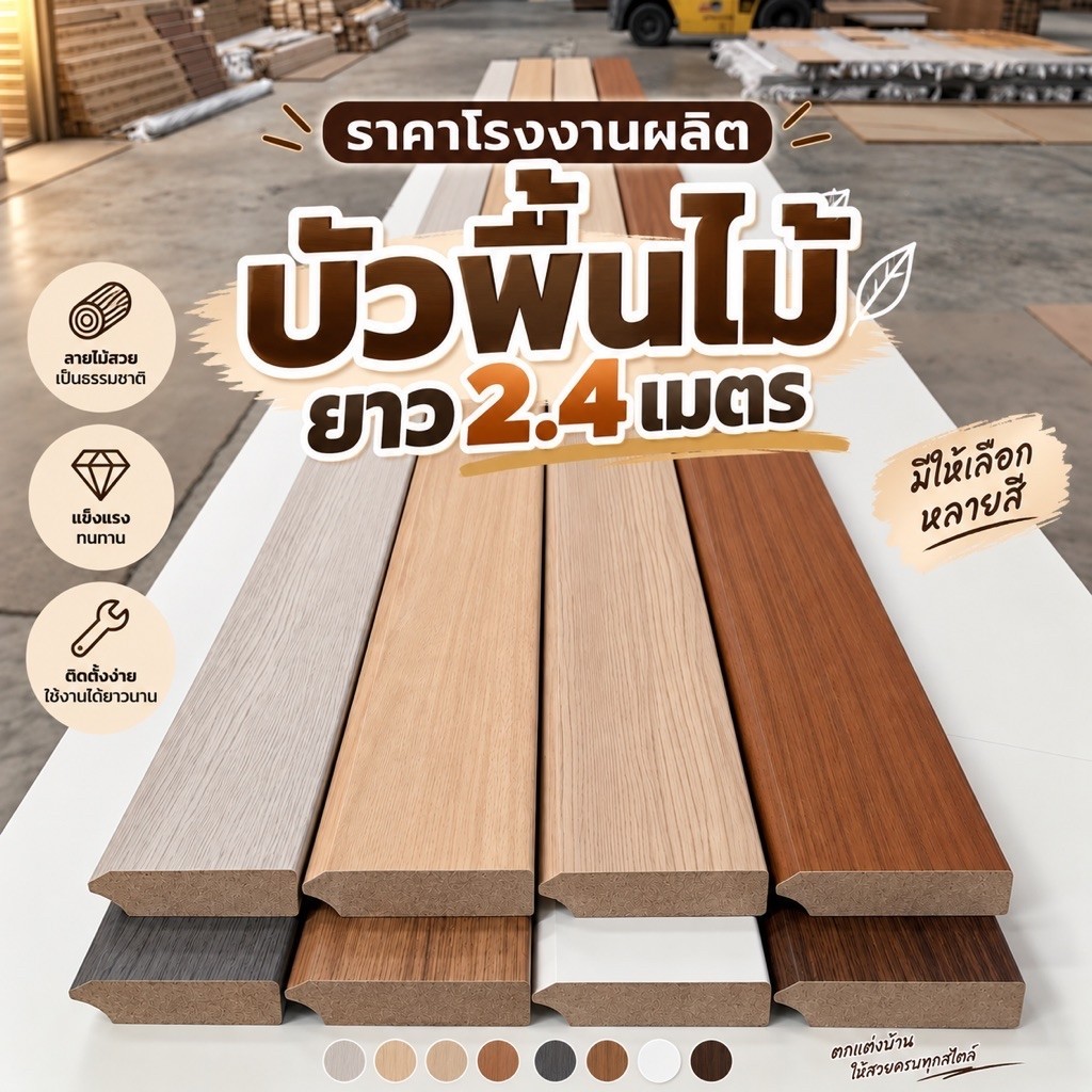 บัวเชิงผนัง MDF ราคาโรงงาน ถูกที่สุด บัวขนาด 4นิ้ว 3นิ้ว 2นิ้ว(จัดส่งขนาด120cmจำนวน2ชิ้น)
