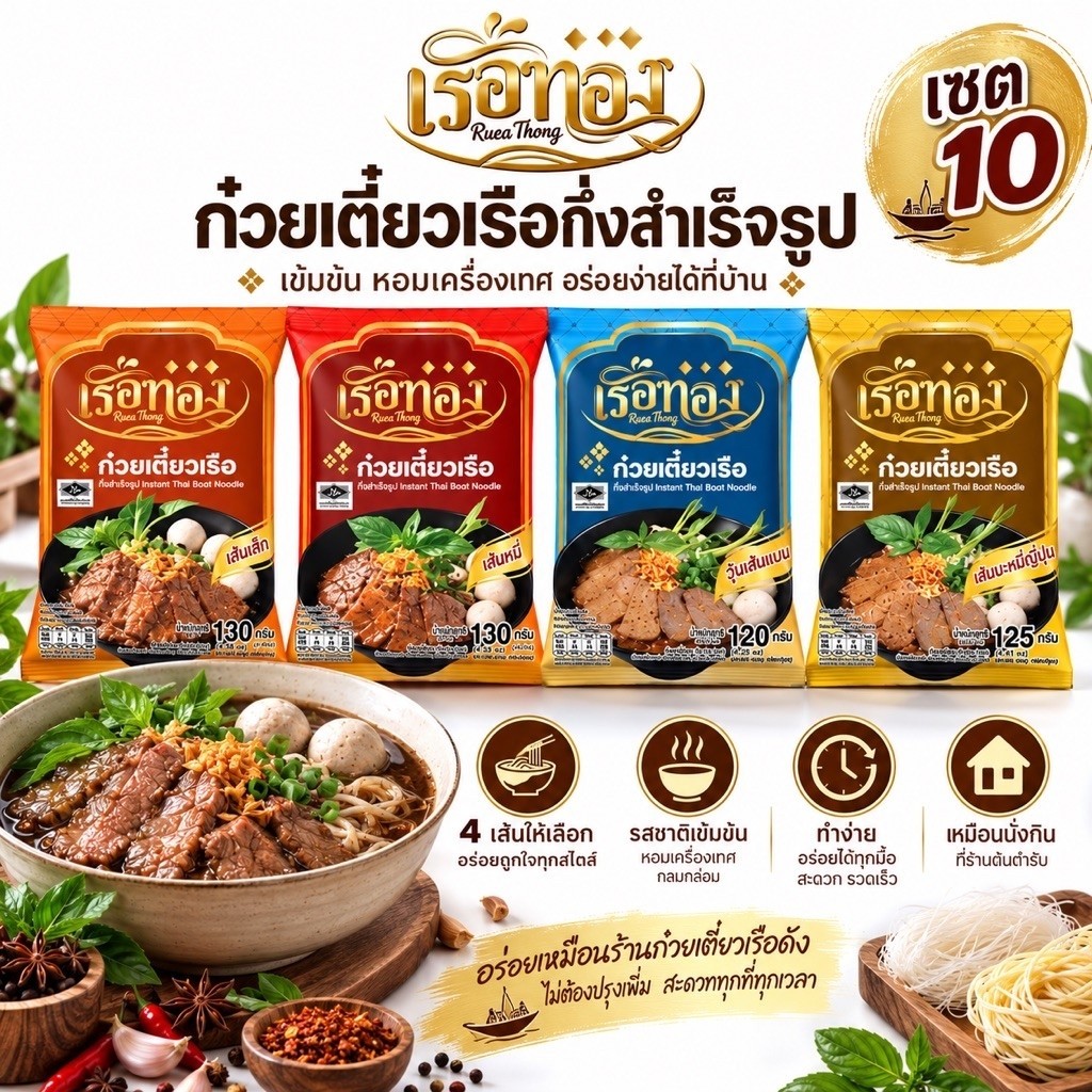 [เซต 10]ก๋วยเตี๋ยวกึ่งสำเร็จรูป เรือทอง จะเส้นไหน สูตรใด ก็อร่อย  ที่อยากบอกต่อ