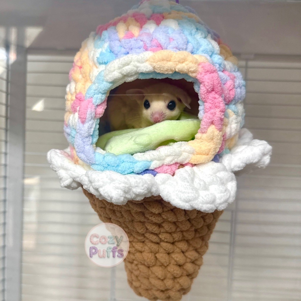 Cozypuffs บ้านไอติม บ้านนอน ไหมพรมจัมโบ้หนานุ่ม ของแต่งกรง สำหรับชูการ์ บุชเบบี้ มาโมเสท