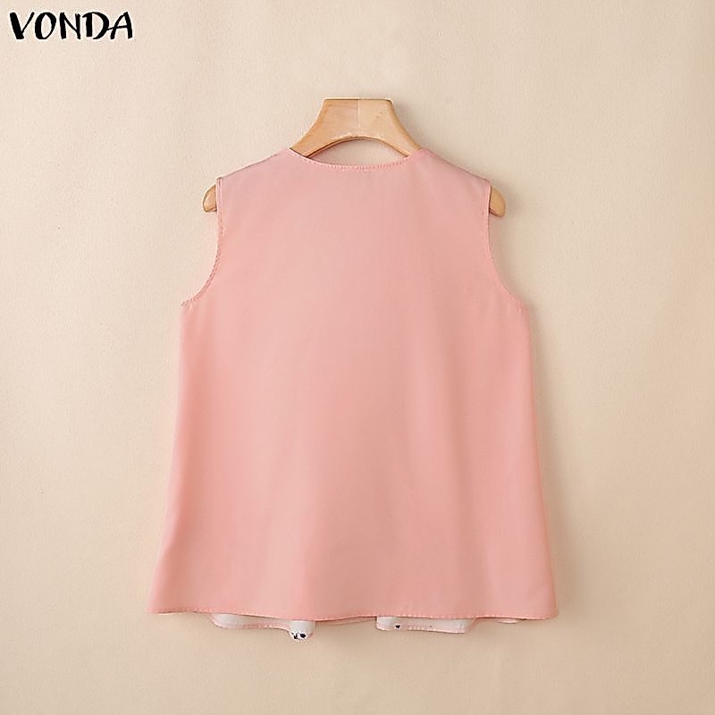 VONDA ผู้หญิงสาวเกาหลีสไตล์ V คอ Tie-Up Bows ดอกไม้พิมพ์ Ruffles Hem A-Line ถัง — صورة 8