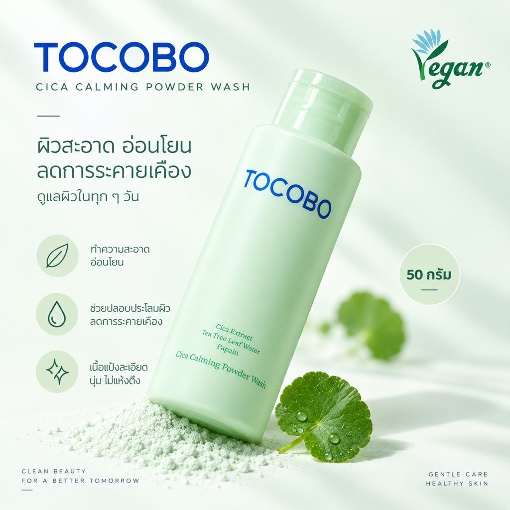 [ผงล้างหน้า EXP.08/2027] TOCOBO Cica Calming Powder Wash 50g