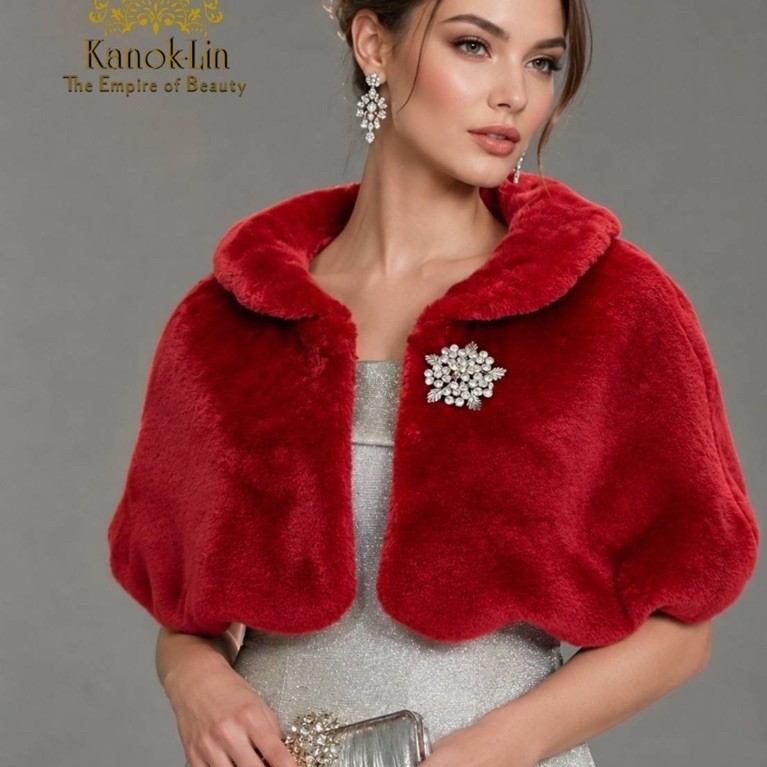 เสื้อคลุมขนกระต่าย แบรนด์ กนกลินทร์ Kanok-Lin ปิดไหล่ ไปงานราตรี ท่องเที่ยวเมืองหนาว แถมเข็มกลัดฟรี