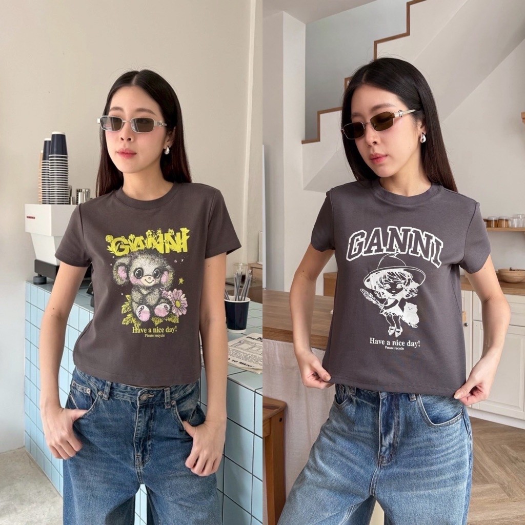 baby tee 🤍  เสื้อยืดคอกลมแขนสั้นทรงเบบี้ที ลายใหม่น่ารักมาก สกรีนอย่างดี