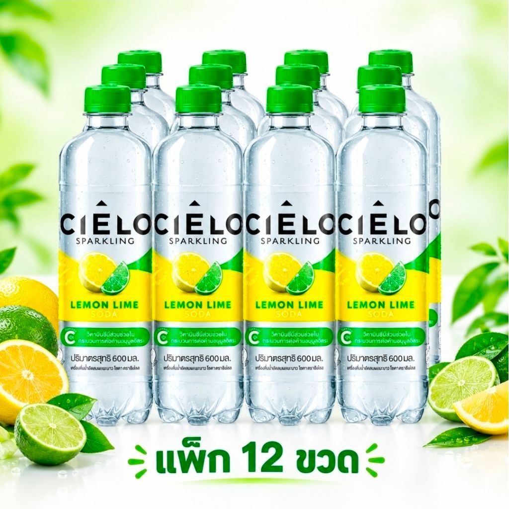 ​ ยกแพ็ค! CIELO เซียโล่ โซดาผลไม้ 12 ขวด ปริมาณ 600 มล.