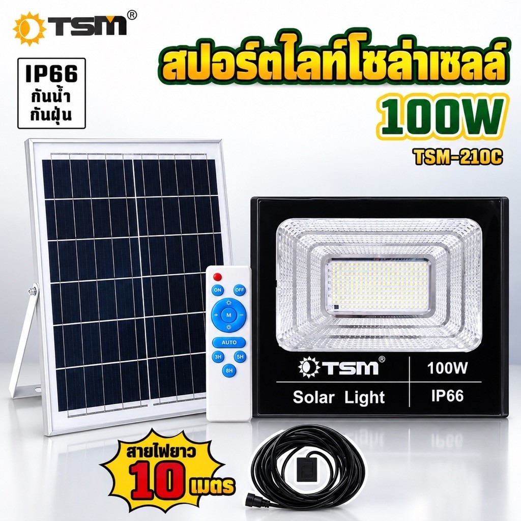 ไฟสปอร์ตไลท์ กันน้ำ ไฟ Solar Cell TSM ไฟ led โซล่าเซลล์ โซลาเซลล์ ไฟ led โซล่าเซลล์ สปอร์ตไลท์ led 60W/100W