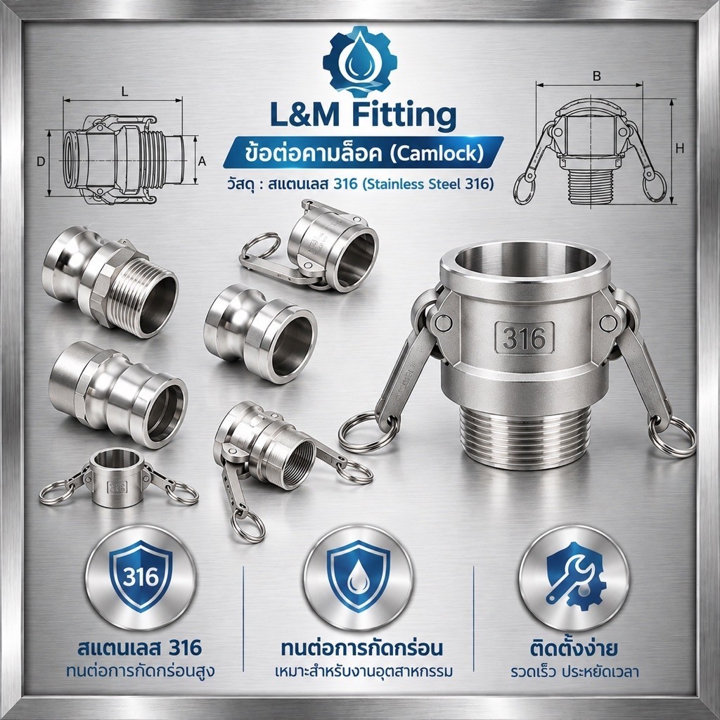 ข้อต่อสวมเร็ว สแตนเลส 316 ขนาด 1/2''- 2'' (Quick Coupling Stainless 316 BSPT)