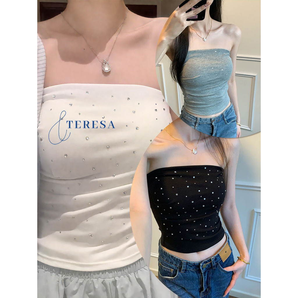เสื้อเกาะอก เลื่อมแสง ซับใน ใส่แนบเนื้อ