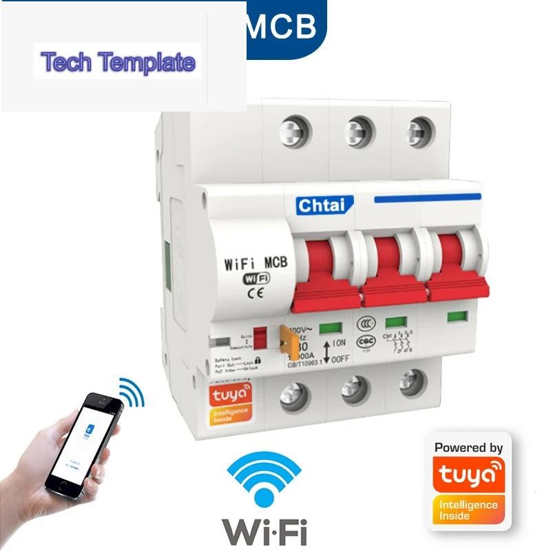 .Wifi MCB สวิตช์อัจฉริยะ TUYA APP 1P 2P 3P 4P 16-80A WIFI เบรกเกอร์วงจรอัจฉริยะ 6/10ka รีโมตคอนโทรลไ