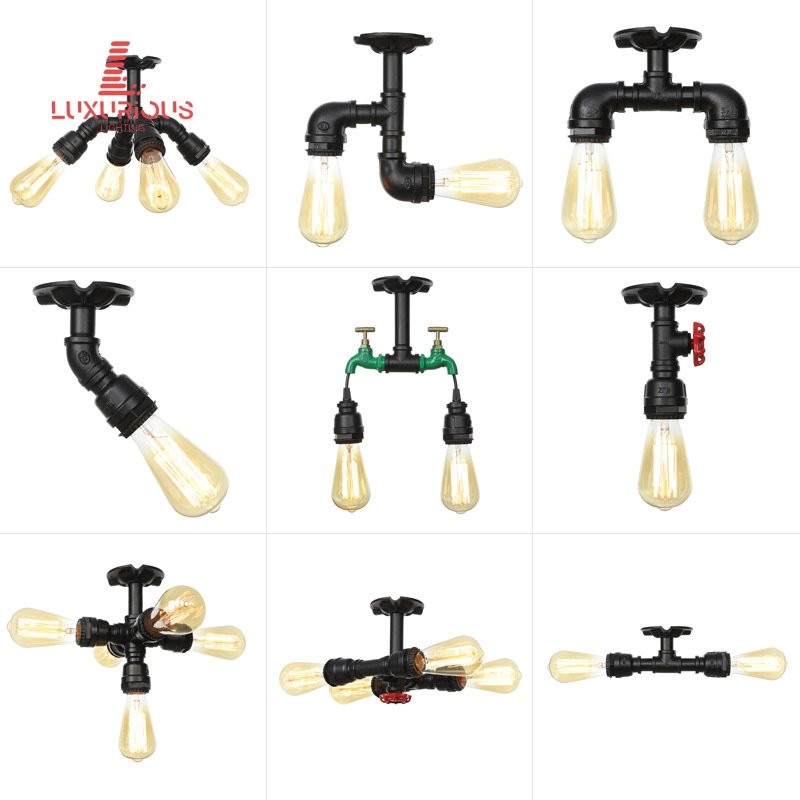Vintage Creative Iron Art Water Pipe Matte Black Cafe Corridor Aisle Matte Black Ceiling Light O79G