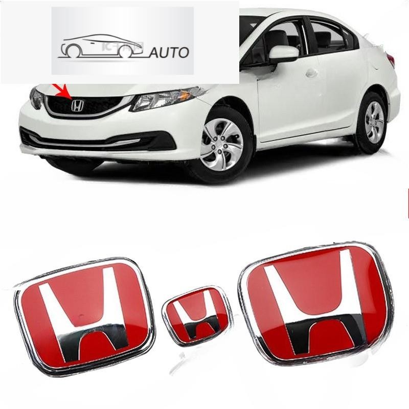 สําหรับ Honda Civic FB 2012-2015 Gen 9 G9 อะคริลิค Honda สีแดง 3D สัญลักษณ์ด้านหน้าด้านหลังพวงมาลัยโ
