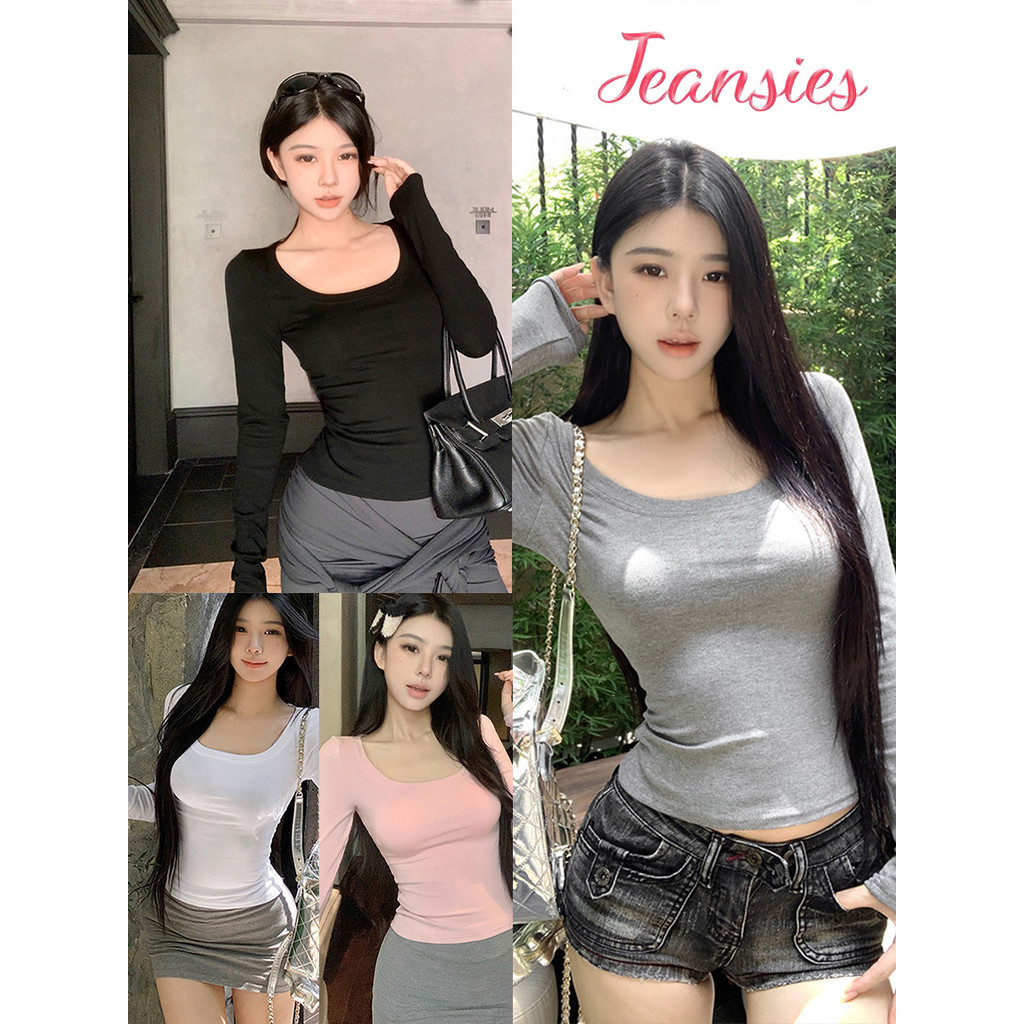 เสื้อยืดคอ U  สไตล์สุดเท่สำหรับสาวสายฝอ