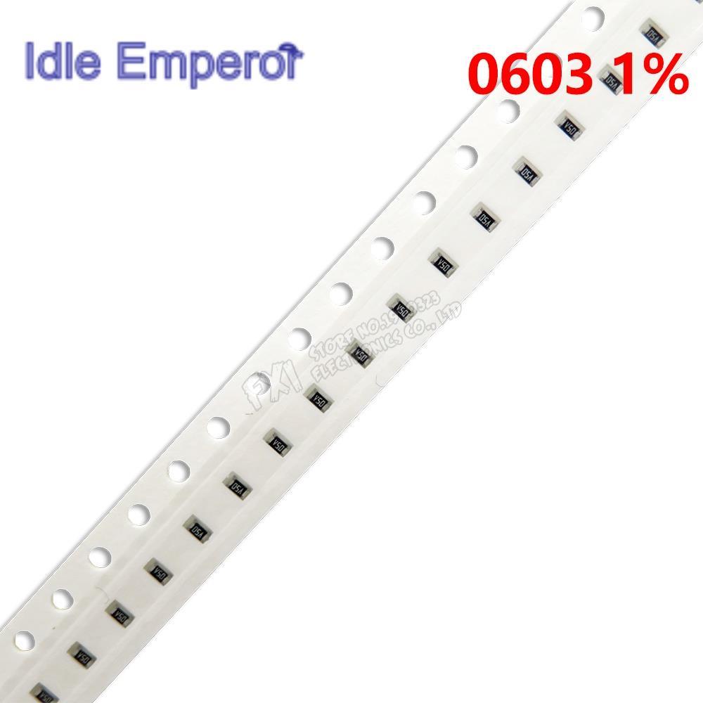 100pcs 1% 0603 ตัวต้านทาน SMD 1K ~ 100K 1/10W 1K 2K 3K 4.7K 6.2K 7.5K 10K 15K 20K 30K 47K 62K 75K 91