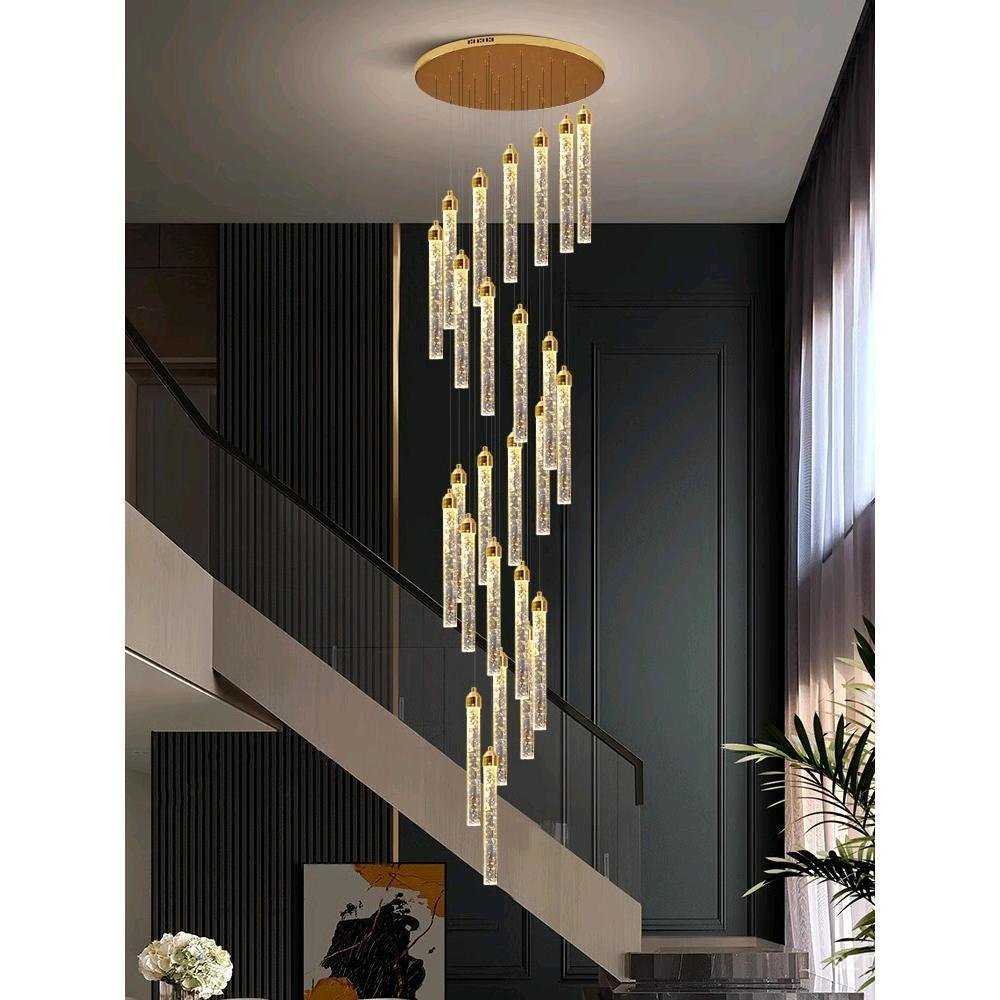 New Crystal Chandelier Rotating Duplex Staircase Hollow Villa Chandelier Simple Open Floor Mezzanine