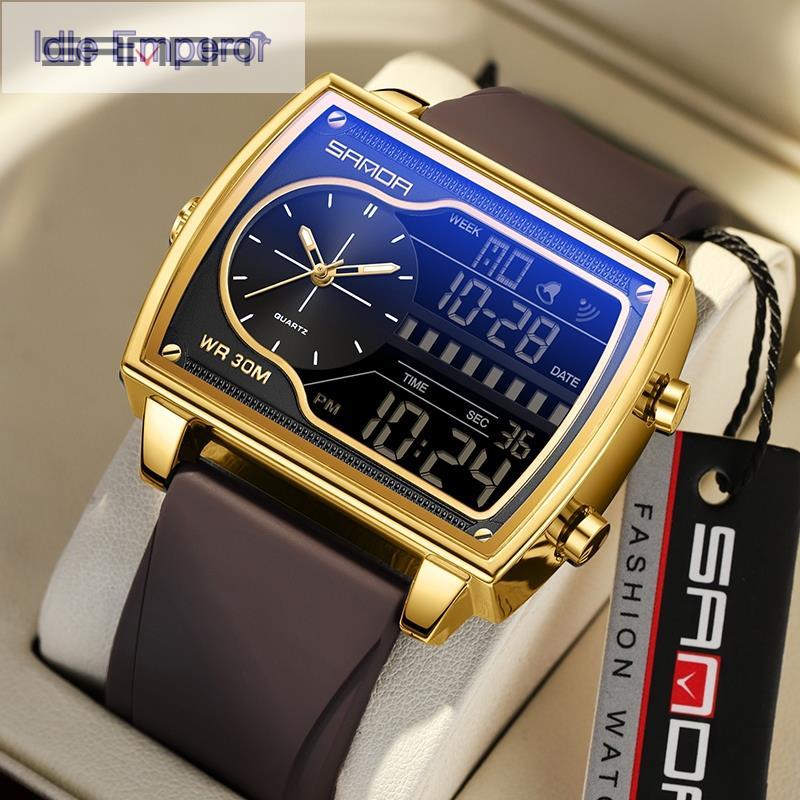 Sanda 6163-2/in stock ใหม่หน้าปัดขนาดใหญ่ Dual Display Multi Strap อินเทรนด์ธุรกิจอารมณ์แฟชั่นนาฬิกา