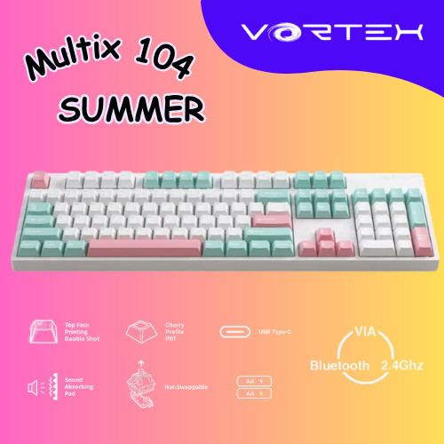 Vortex Keyboard Multix 104 Summer (ภาษาอังกฤษ) เชื่อมต่อได้ 3 โหมด ประกันศูนย์ 1 ปี