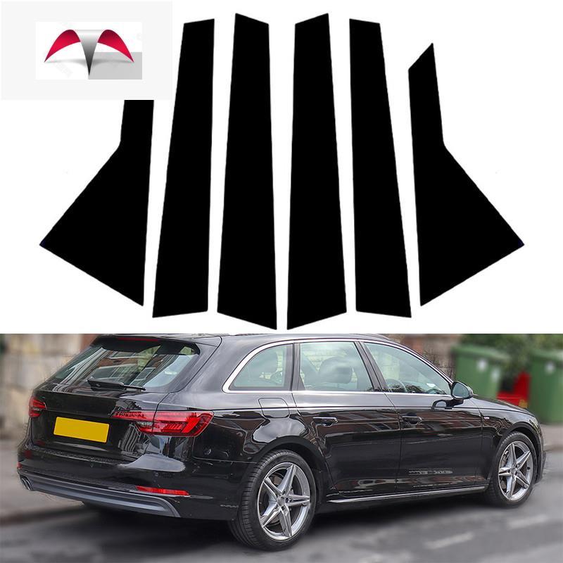 6 ชิ้นรถกรอบหน้าต่างเสาโพสต์สติกเกอร์ Trim สําหรับ Audi A4 B9/8W 4 ประตู Saloon ซีดาน 2016-2023 BC ค