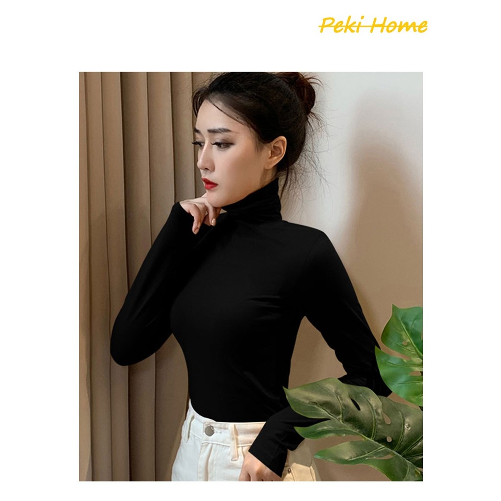 เสื้อยืดแขนยาวคอเต่า ทรงรัดรูป ดีไซน์เรียบหรู