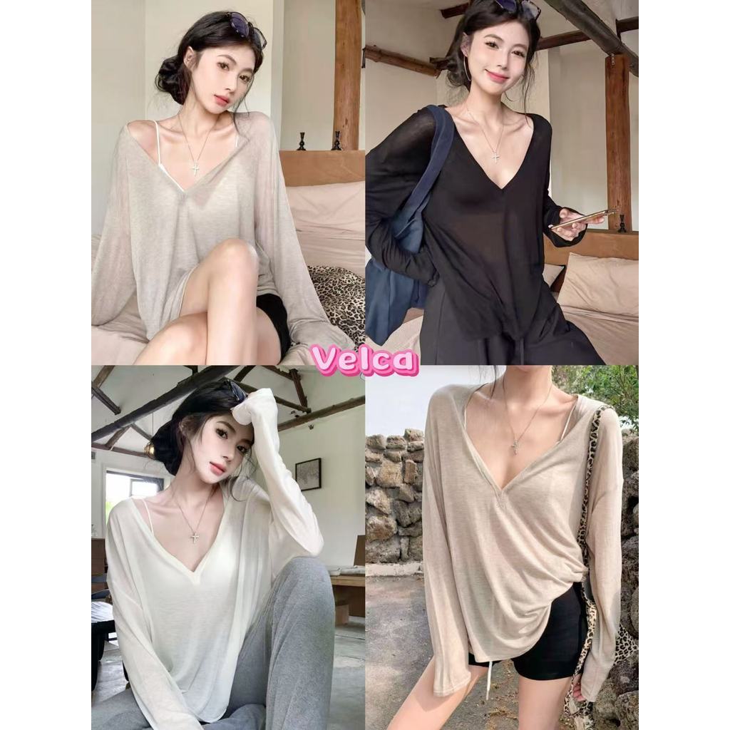 ส่งจากไทยทุกวัน เสื้อยืดผู้หญิง แขนยาว ใส่คลุมได้ทุกงาน เสื้อชีฟองทรง มีสีให้เลือกมากมาย🎀Velca