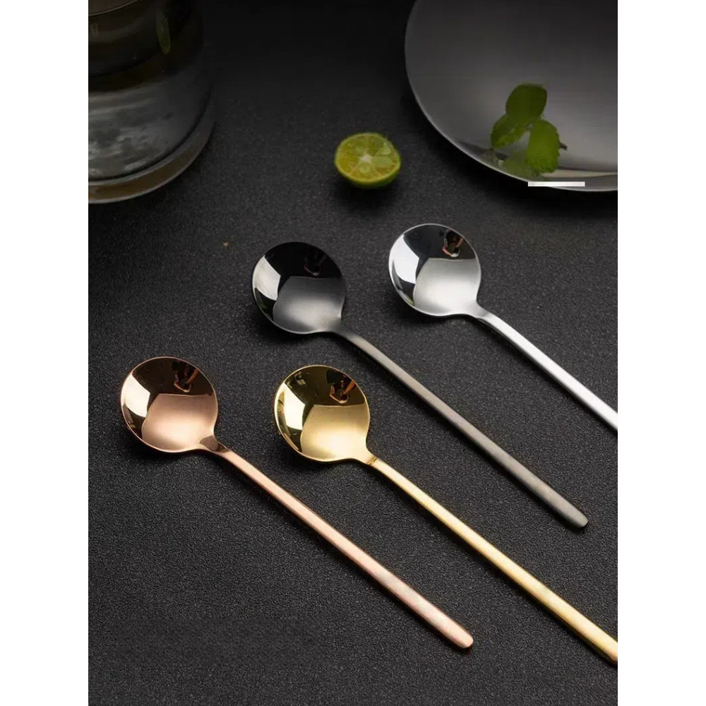 ช้อนกาแฟ สีทอง น่ารัก ขนาดเล็ก สเตนเลส ช้อนคน ขนมหวาน ไอศกรีม ด้ามยาว ช้อนน้ําแข็ง